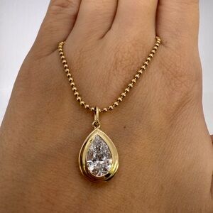 2.04 carat e vs1 pear double bezel lab diamond necklace ball chain